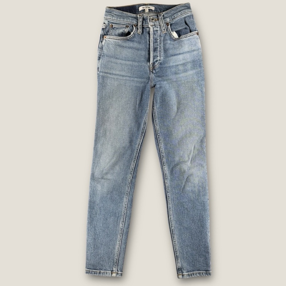 RE/DONE High‎ Rise Ankle Crop Jeans Mid 70s Wash Blue Denim Size 23 Authentic
